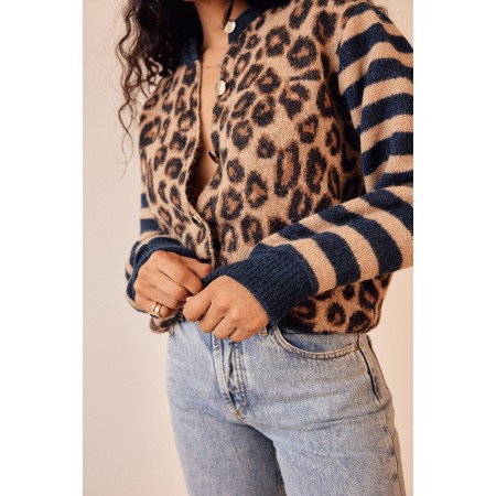 Blue and leopard striped Idole cardigan sélection de produits