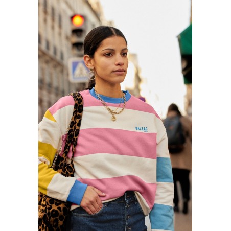 Harlow striped sweatshirt in pink, yellow, ecru en ligne