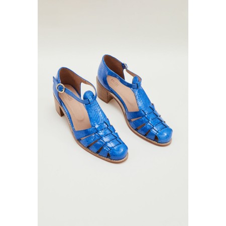 Albane sandals in blue lizard embossed leather pour bénéficier 