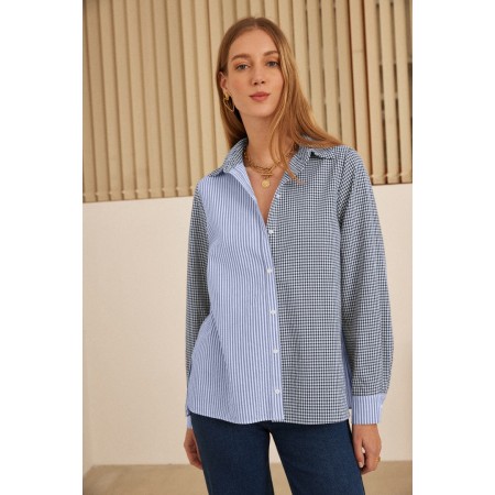 Pivoine shirt, navy gingham and sky blue stripes commande en ligne