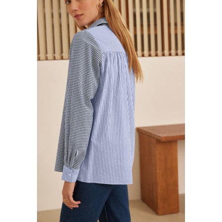 Pivoine shirt, navy gingham and sky blue stripes commande en ligne