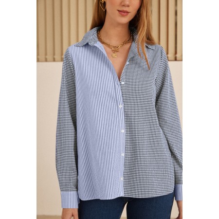 Pivoine shirt, navy gingham and sky blue stripes commande en ligne