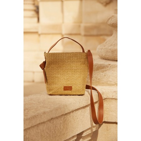 Bi-material raffia and camel Orion bag Dans la société mordern