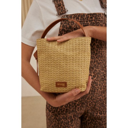 Bi-material raffia and camel Orion bag Dans la société mordern