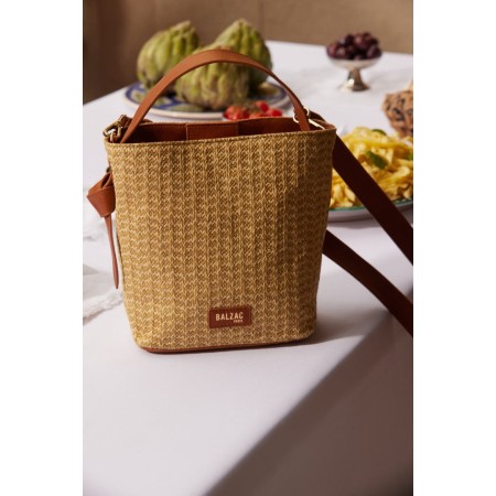 Bi-material raffia and camel Orion bag Dans la société mordern