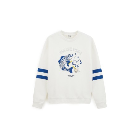 Sweat-shirt Harlow fish & chips écru et bleu le concept de la Pate a emporter 