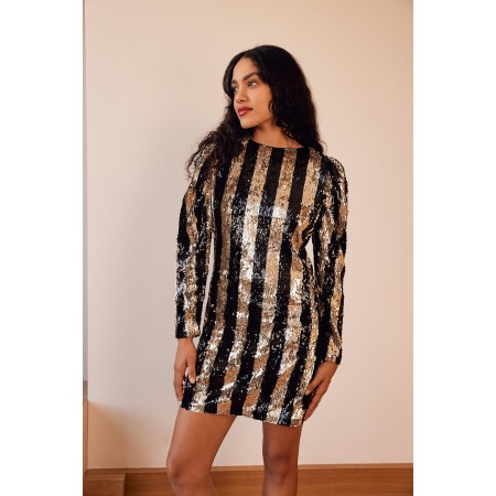 Robe Eugenia rayures noir et doré 50-70% off 