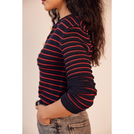 Cardigan Vera rayures marine et rouge Venez acheter