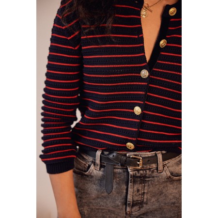 Cardigan Vera rayures marine et rouge Venez acheter