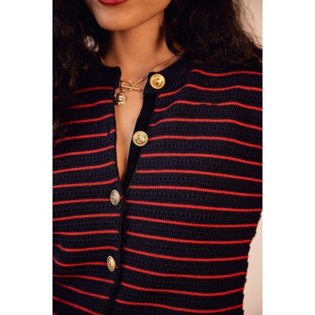 Cardigan Vera rayures marine et rouge Venez acheter