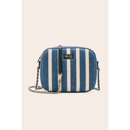 Sac César denim rayé bleu et écru est présent 