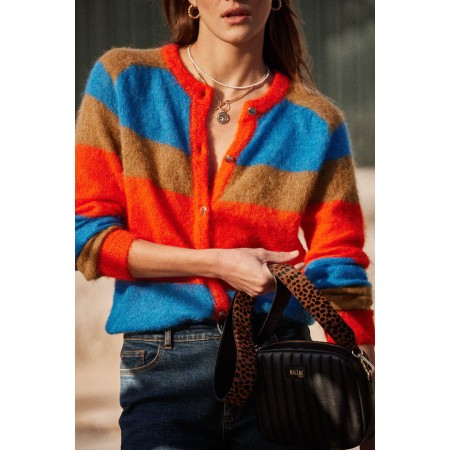 Cardigan Sibyl rayures bleu et orange le des métaux précieux