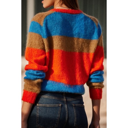 Cardigan Sibyl rayures bleu et orange le des métaux précieux