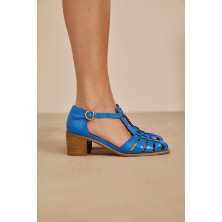 Sandales Albane cuir embossé lézard bleu shop