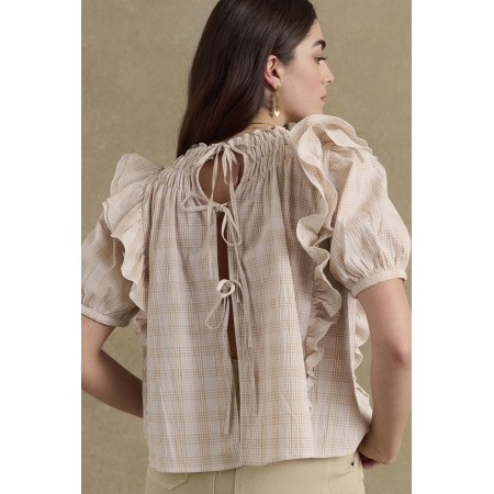 Blouse Amia carreaux beige et blanc online