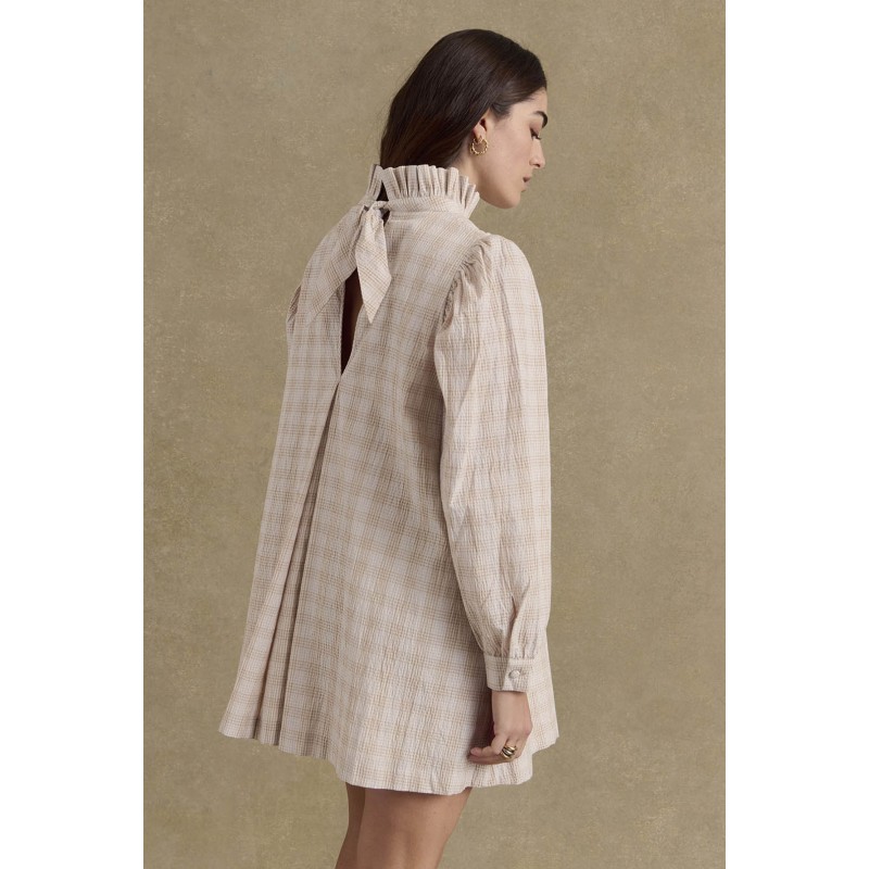 Robe Saga carreaux beige et blanc soldes