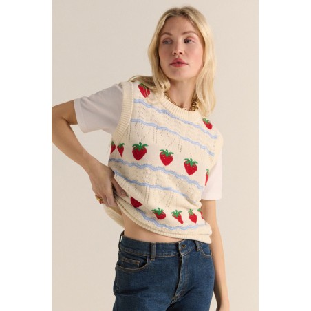 Pull Priska écru et fraises rouges les ctes