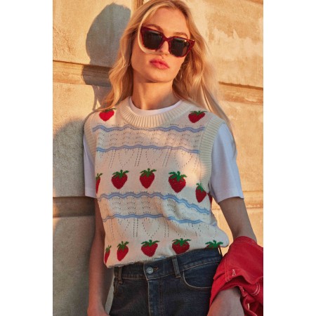 Pull Priska écru et fraises rouges les ctes