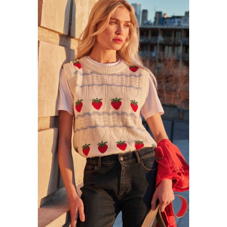 Pull Priska écru et fraises rouges les ctes