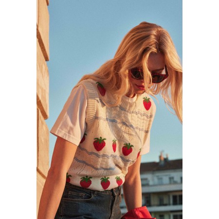 Pull Priska écru et fraises rouges les ctes