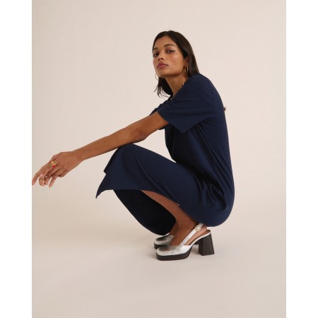 Robe Claodia bleu nuit brillant des détails fins